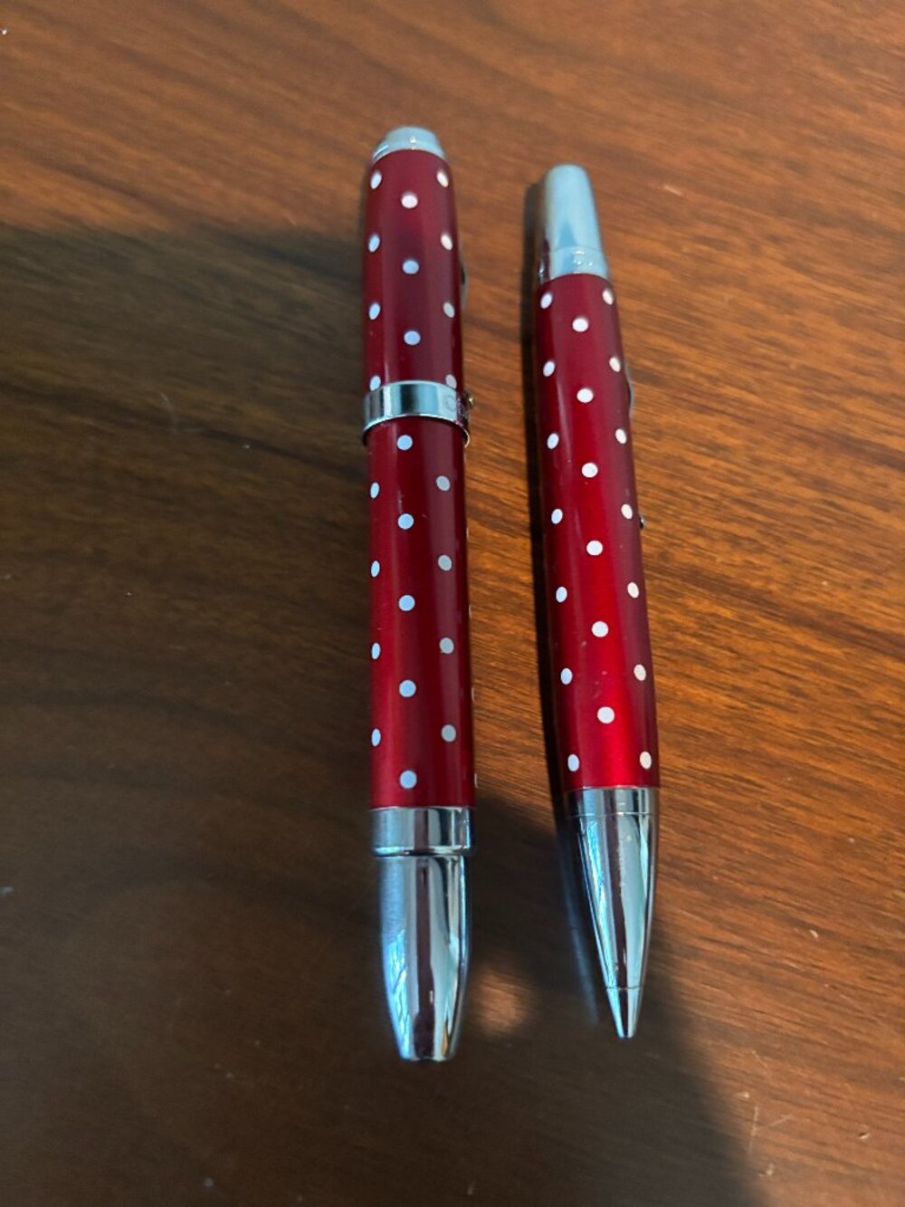 Campio Marzo Set of Two Metal Pens with Red and White Polka Dots, Like New